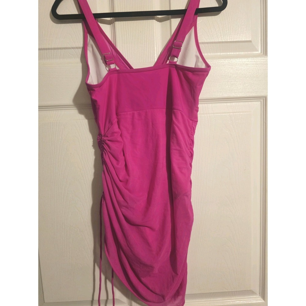 Womens Size M Bathing Suit Slimming Mesh Sheer Sarong Wrap Fuchsia Pink NEW - Picture 10 of 12